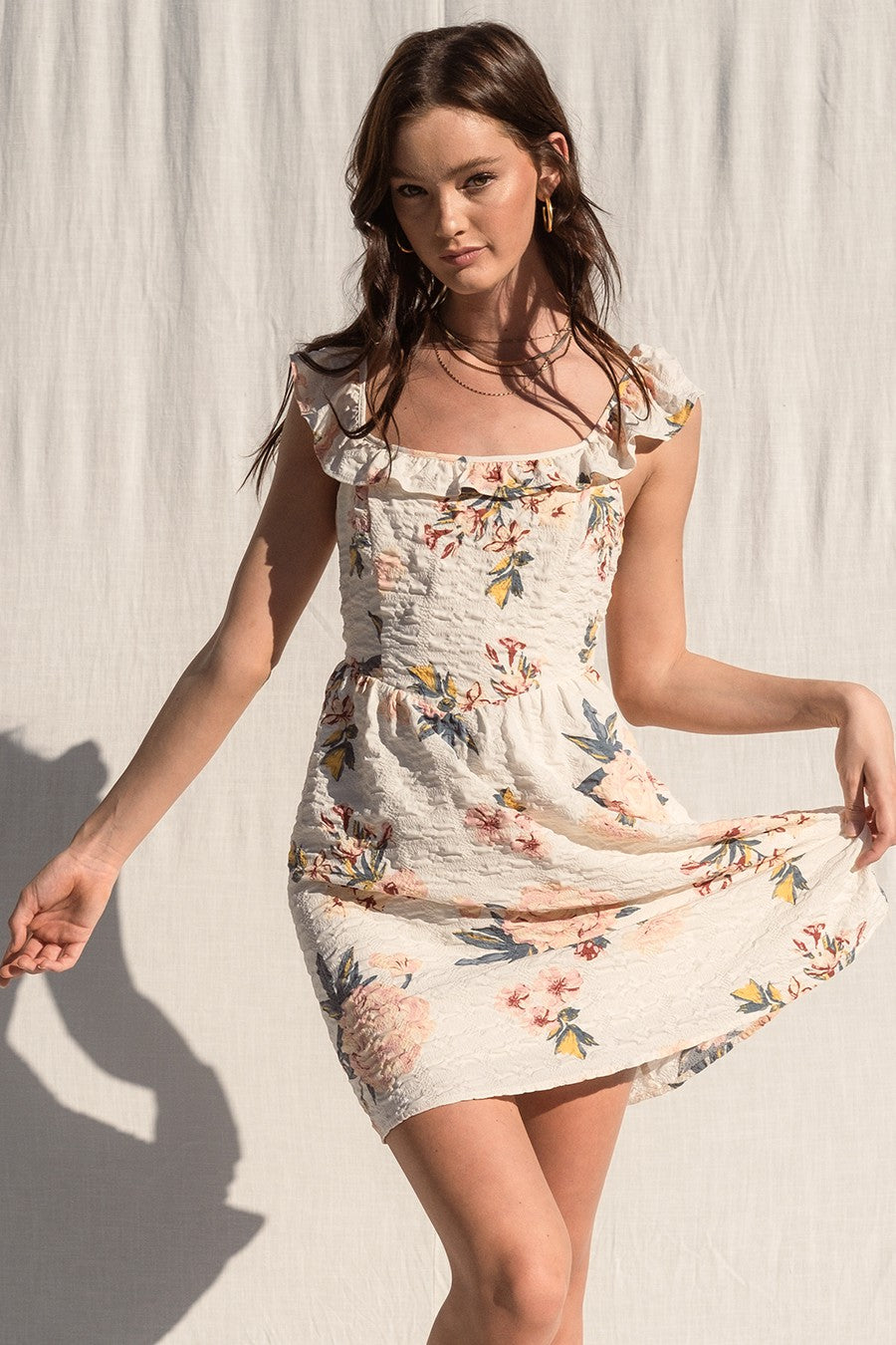 Textured Floral Print Dress
