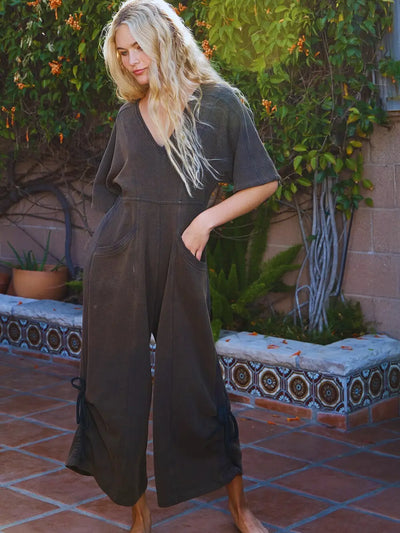 Washed Oversized Wide-Leg Jumpsuit