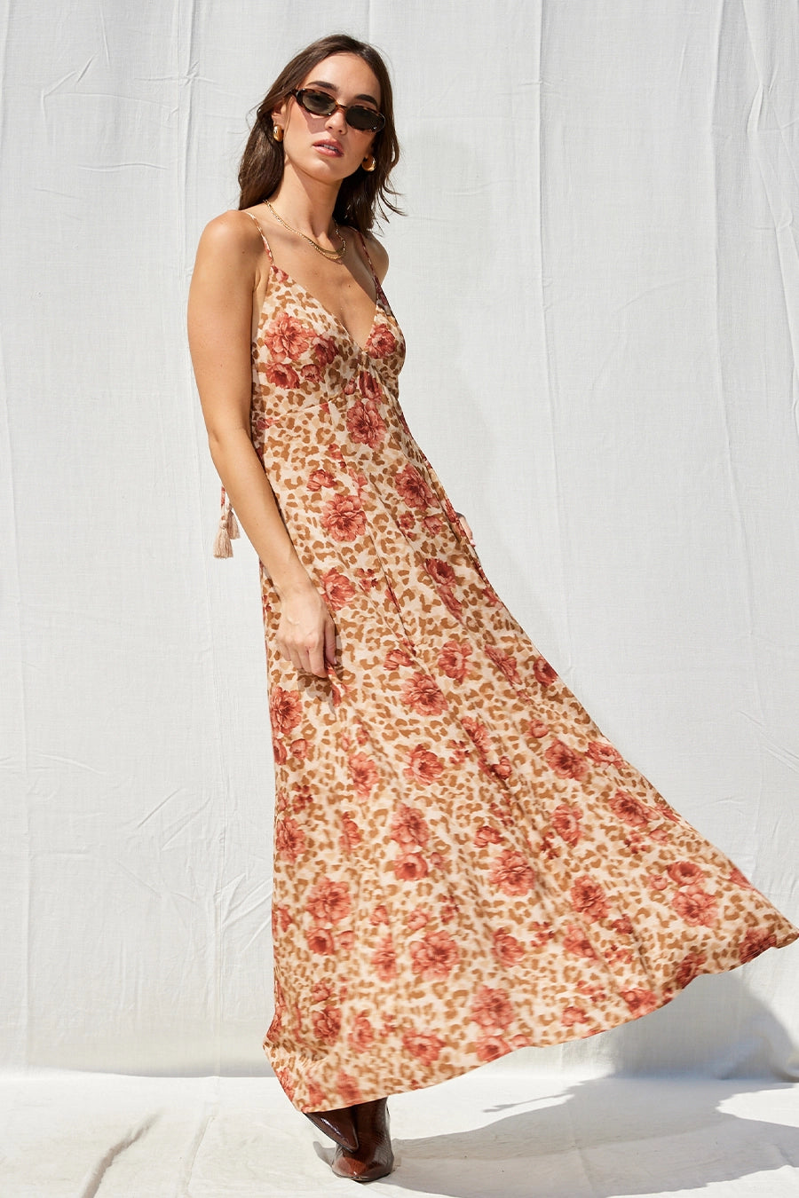 Printed Open Back Maxi Dress
