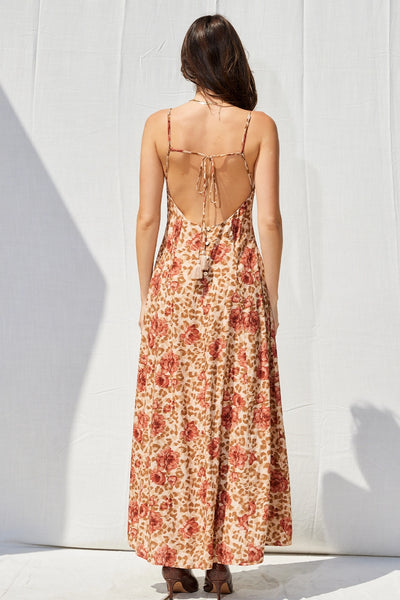 Printed Open Back Maxi Dress