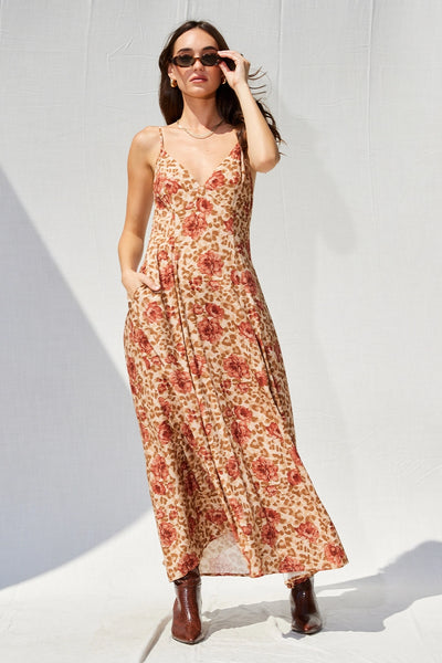 Printed Open Back Maxi Dress