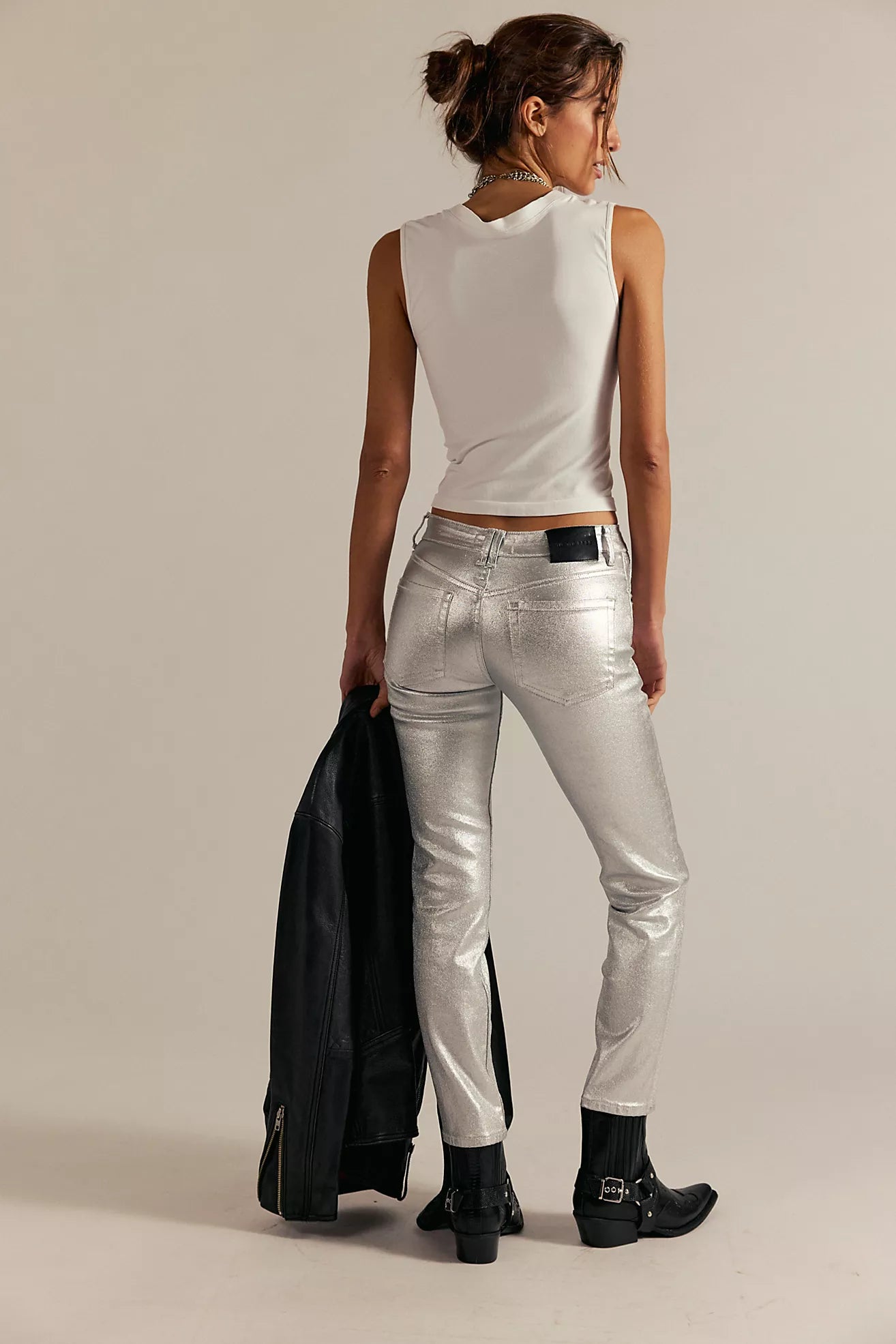 Oracle Metallic Low-Rise Slim Straight Jeans