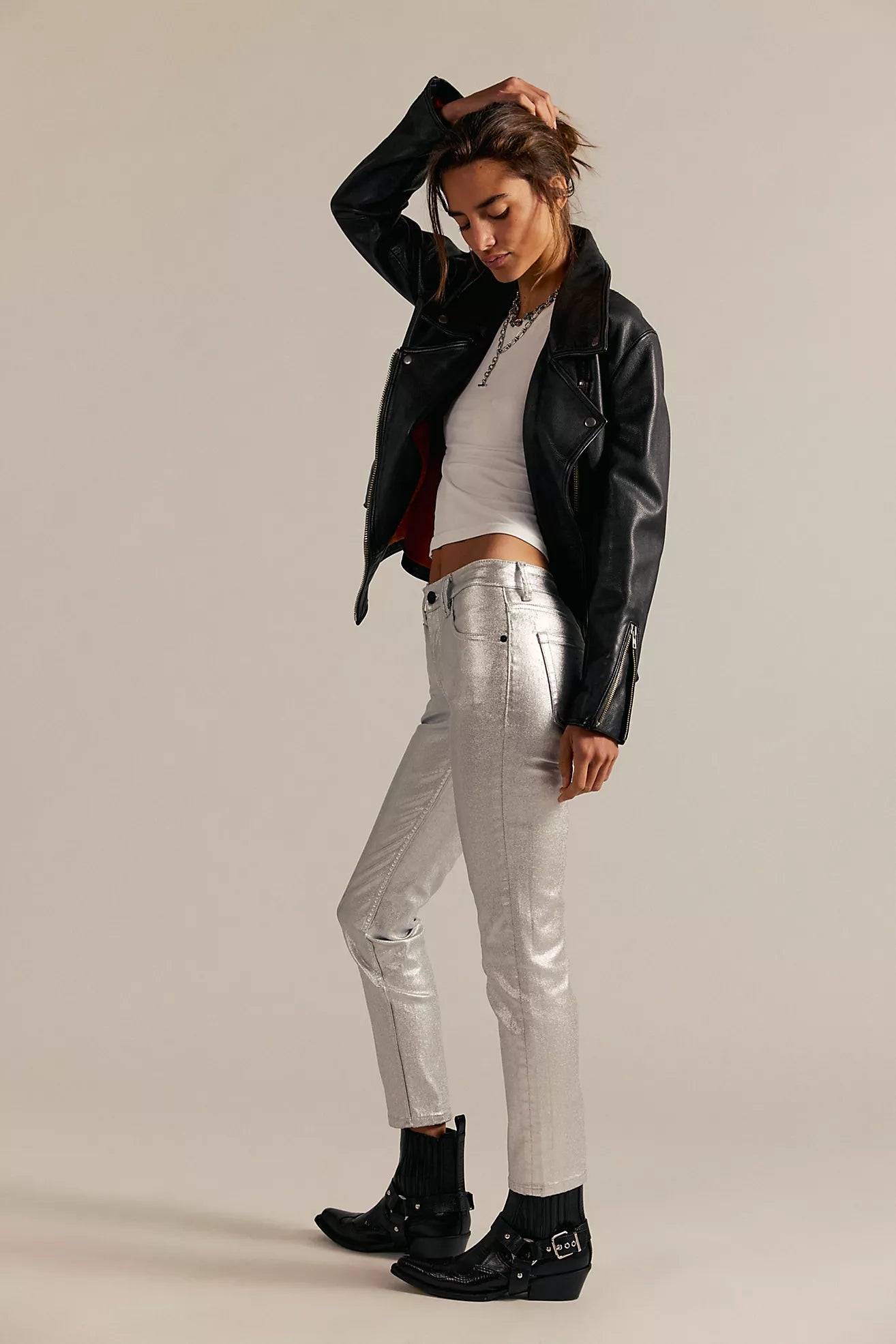 Oracle Metallic Low-Rise Slim Straight Jeans