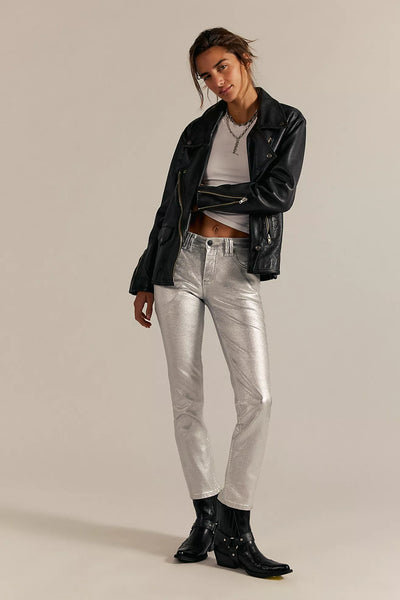 Oracle Metallic Low-Rise Slim Straight Jeans