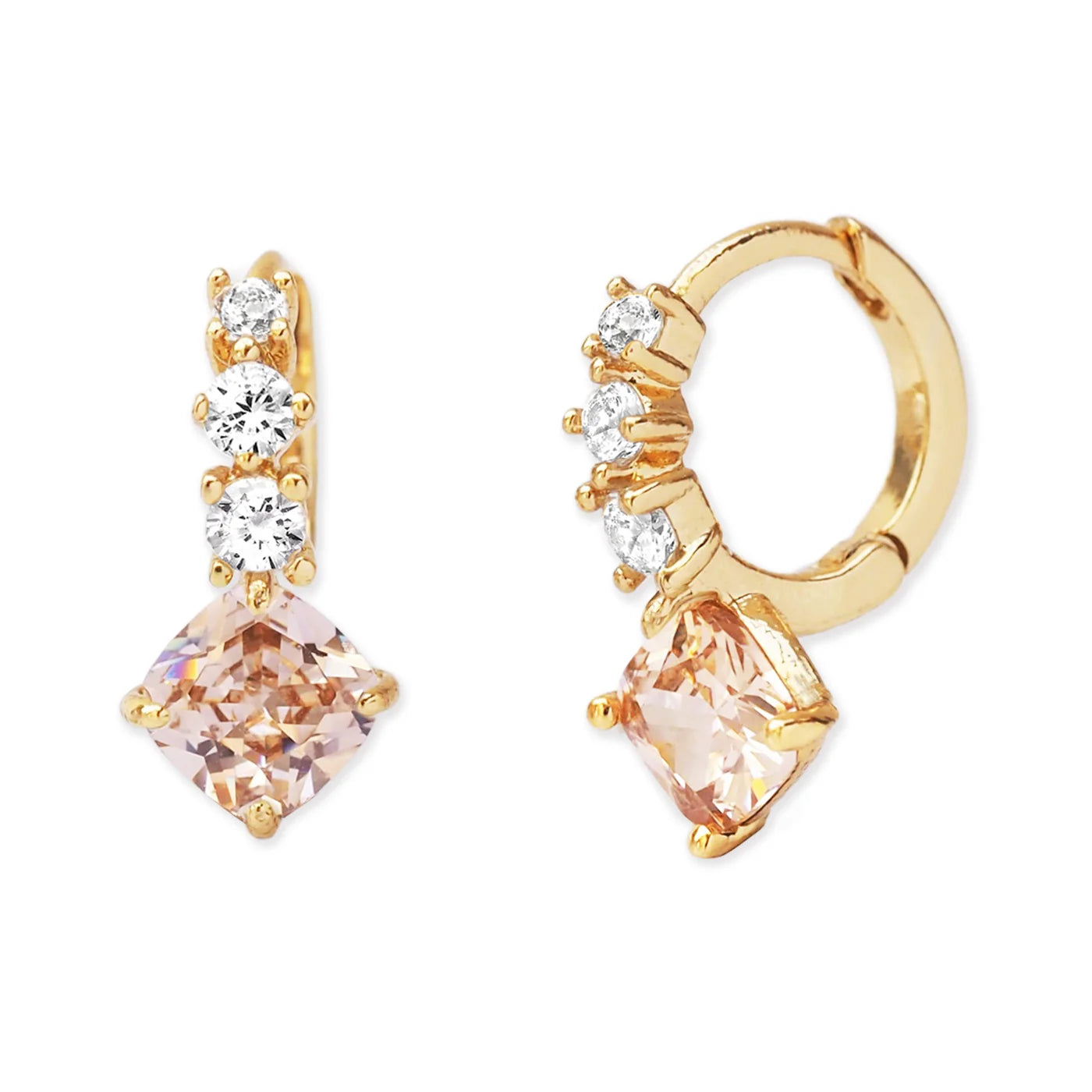 CZ and Peach Glass Drop Huggies