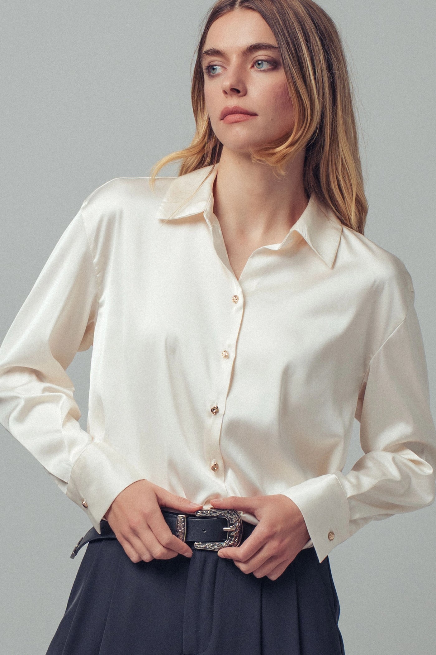 Satin Button Down Blouse