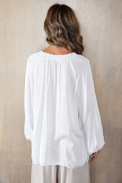 Satin Smocked Neck Blouse
