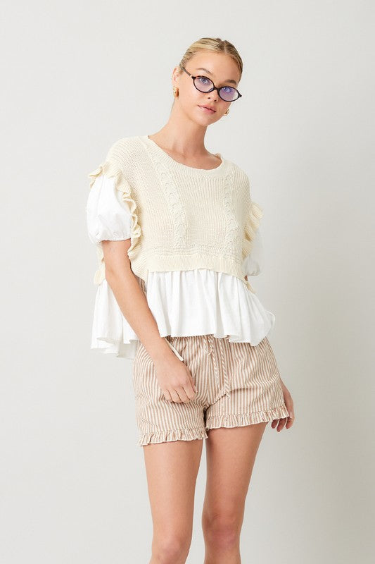 Knitted Vest Short Sleeve Blouse