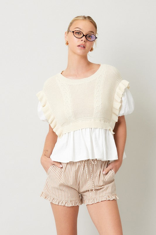 Knitted Vest Short Sleeve Blouse