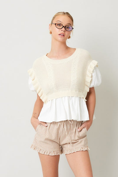 Knitted Vest Short Sleeve Blouse