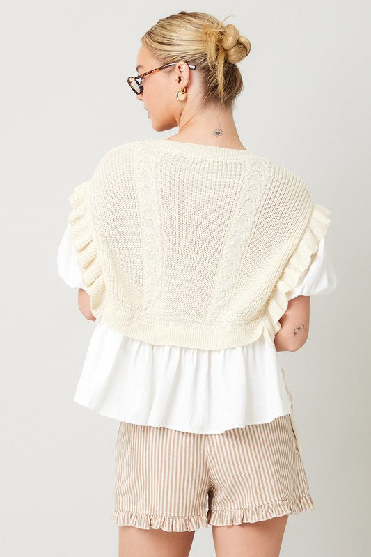 Knitted Vest Short Sleeve Blouse