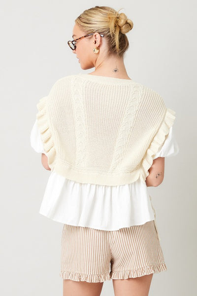 Knitted Vest Short Sleeve Blouse