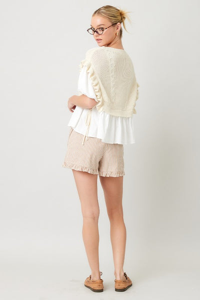Knitted Vest Short Sleeve Blouse