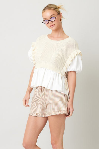 Knitted Vest Short Sleeve Blouse