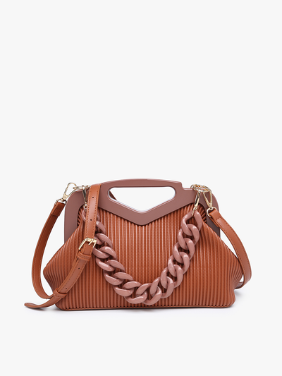 Pleated Frame Bag w/ Chain Strap: Brown
