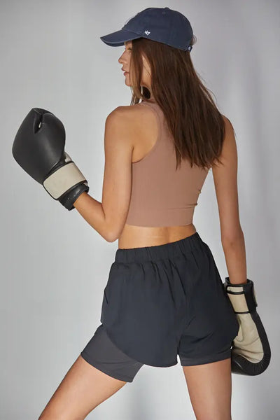 Ribbed Seamless V-Neck Sleeveless Crop Top