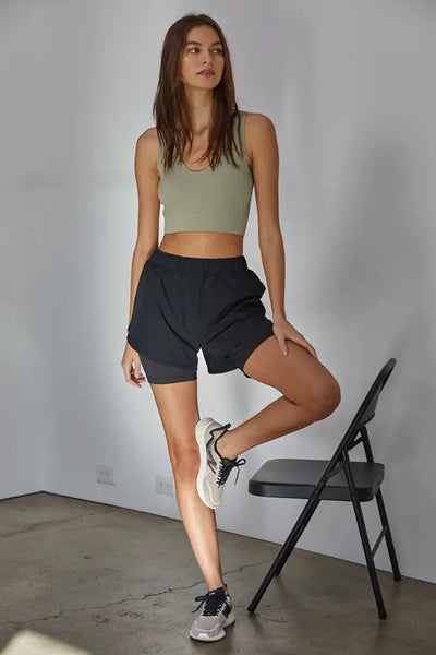 Ribbed Seamless V-Neck Sleeveless Crop Top
