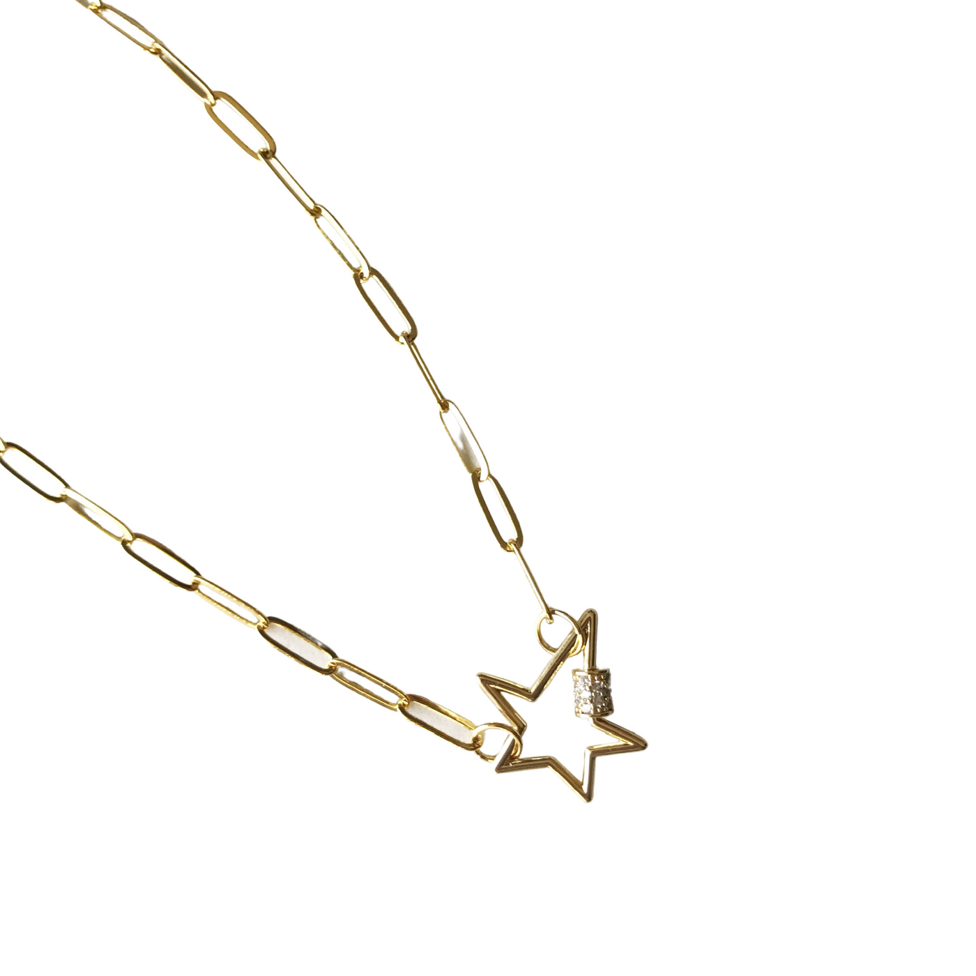 Pave Gold Star Carabiner Lock Necklace