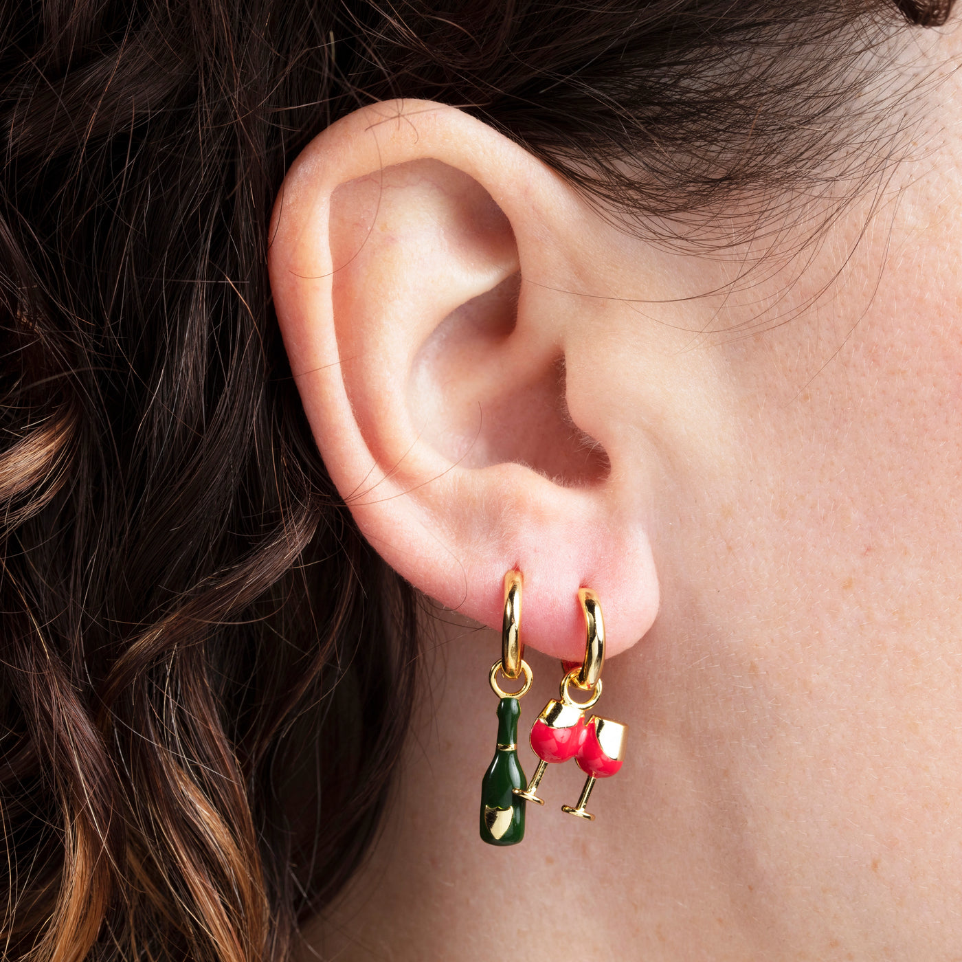 Hoop Earrings - Champagne & Glass