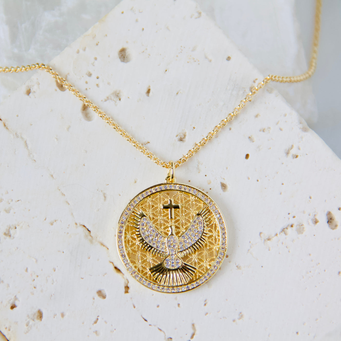 Zircon Eagle Coin Necklace