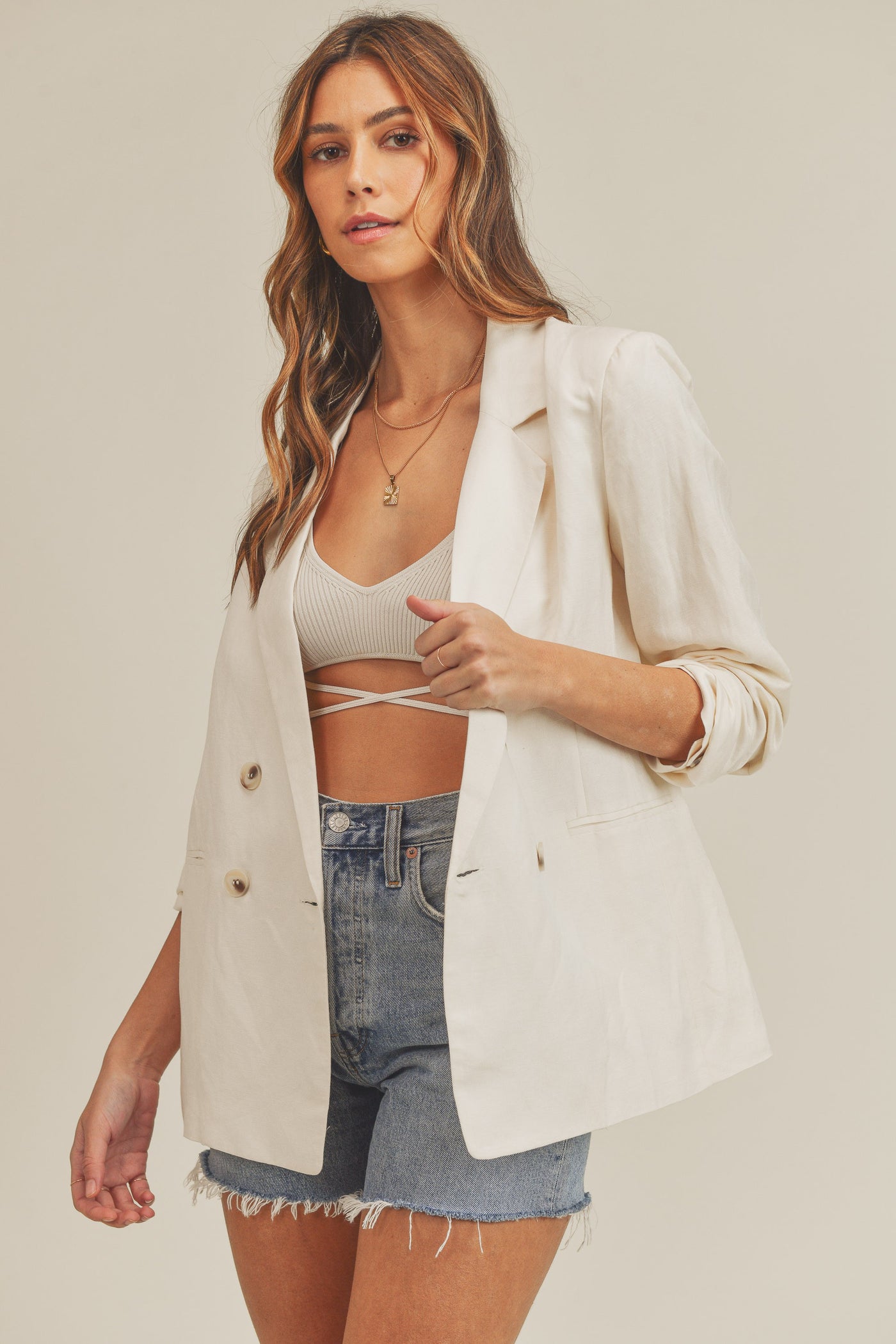 Boyfriend Fit Linen Blazer