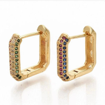 Multi Color Pave Square Huggies