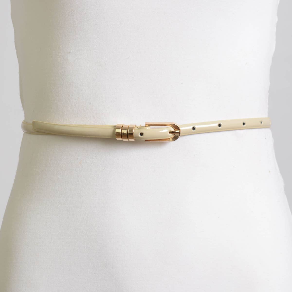 Patent Skinny Gold Loop Belt Khaki