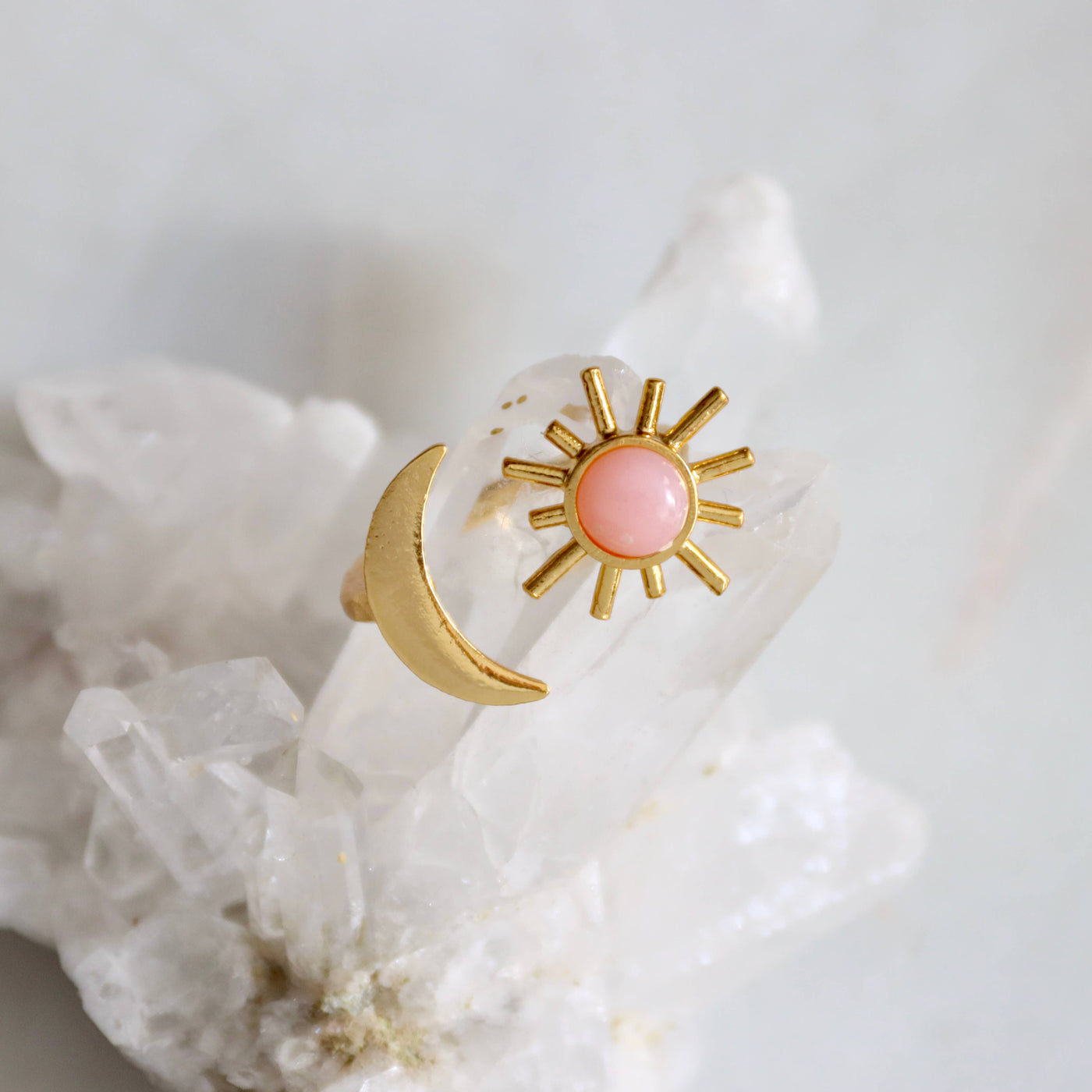 Pink Opal Sun and Moon Ring